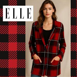 Elle Red Plaid Cardigan with Button at front and Pockets (XL)